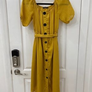 Zara Mustard Midi Dress with Tie Belt